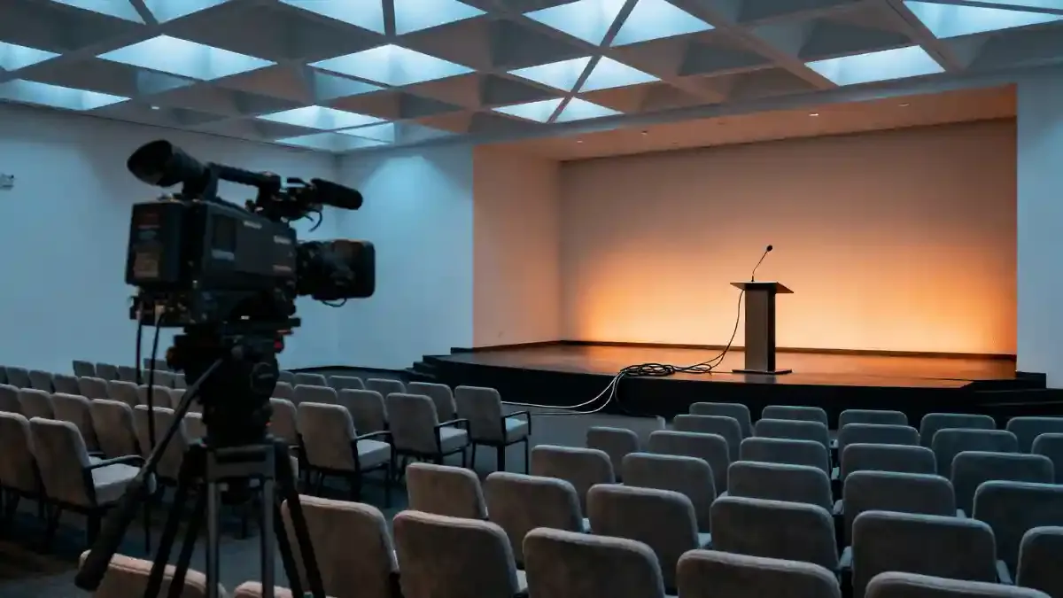 Camarógrafo profesional en cobertura audiovisual de evento corporativo en Ciudad de México — equipo de producción en rodaje con cámara y equipo de iluminación